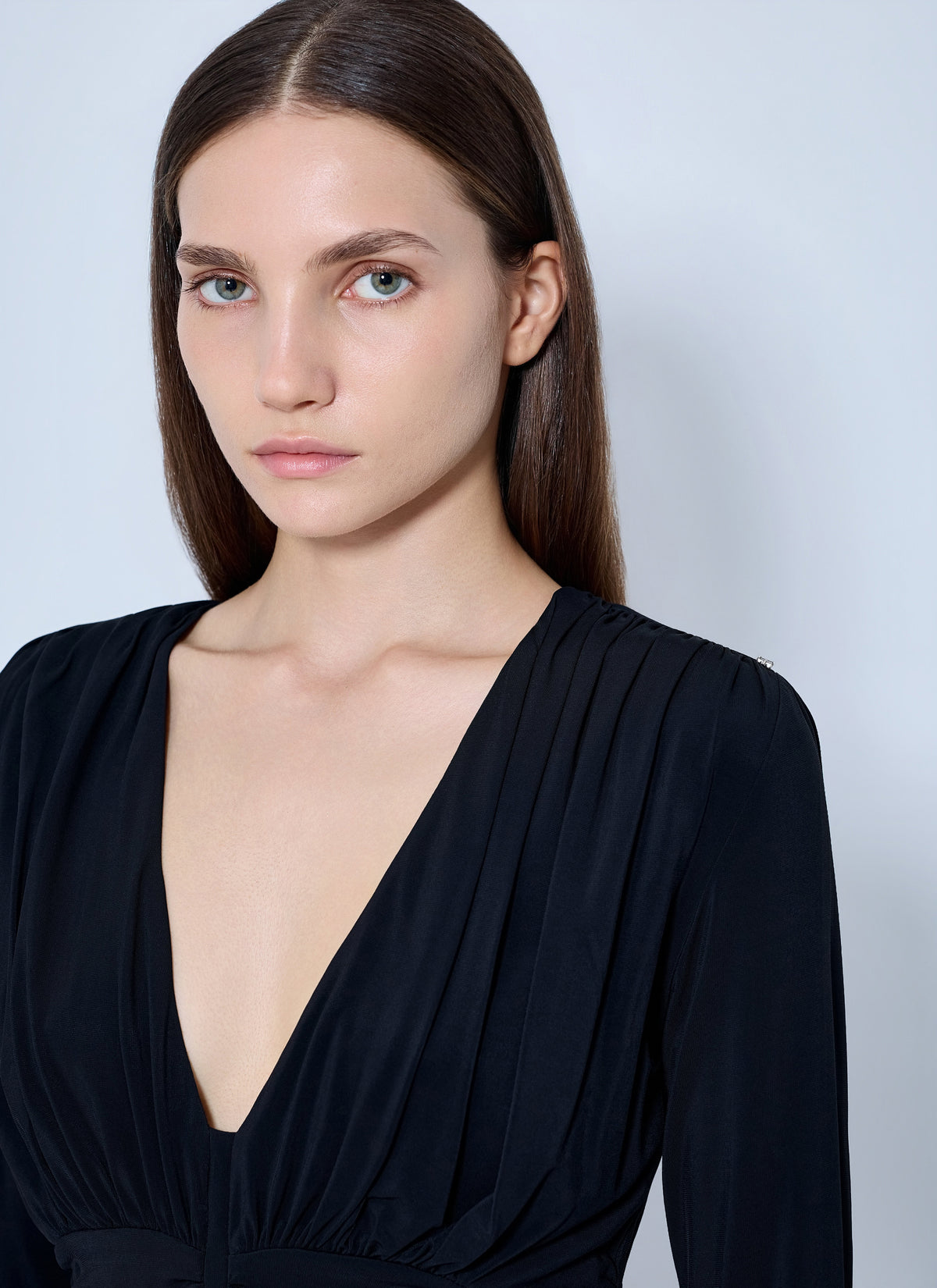 Sportmax Women Ruched V-Neck Long Sleeve Top SPORTMAX