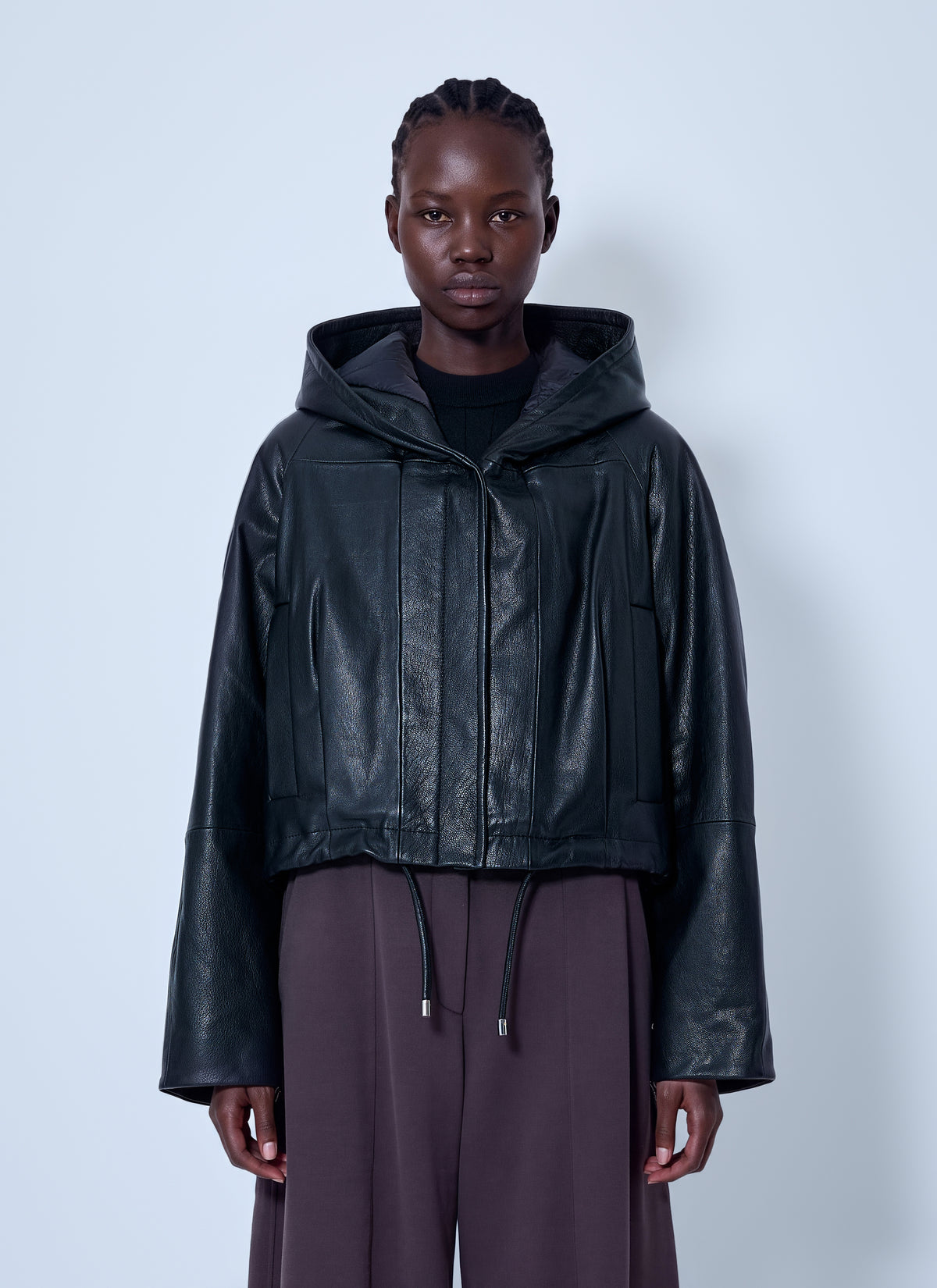 Sportmax Women Hooded Leather Jacket SPORTMAX