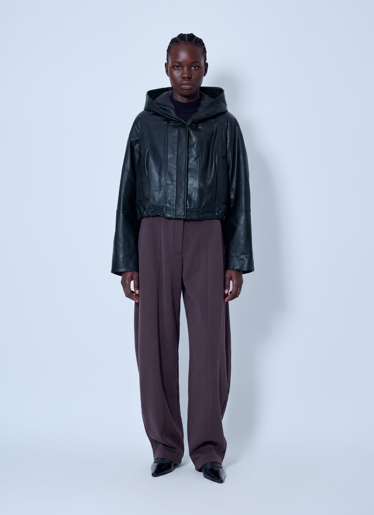 Sportmax Women Hooded Leather Jacket SPORTMAX