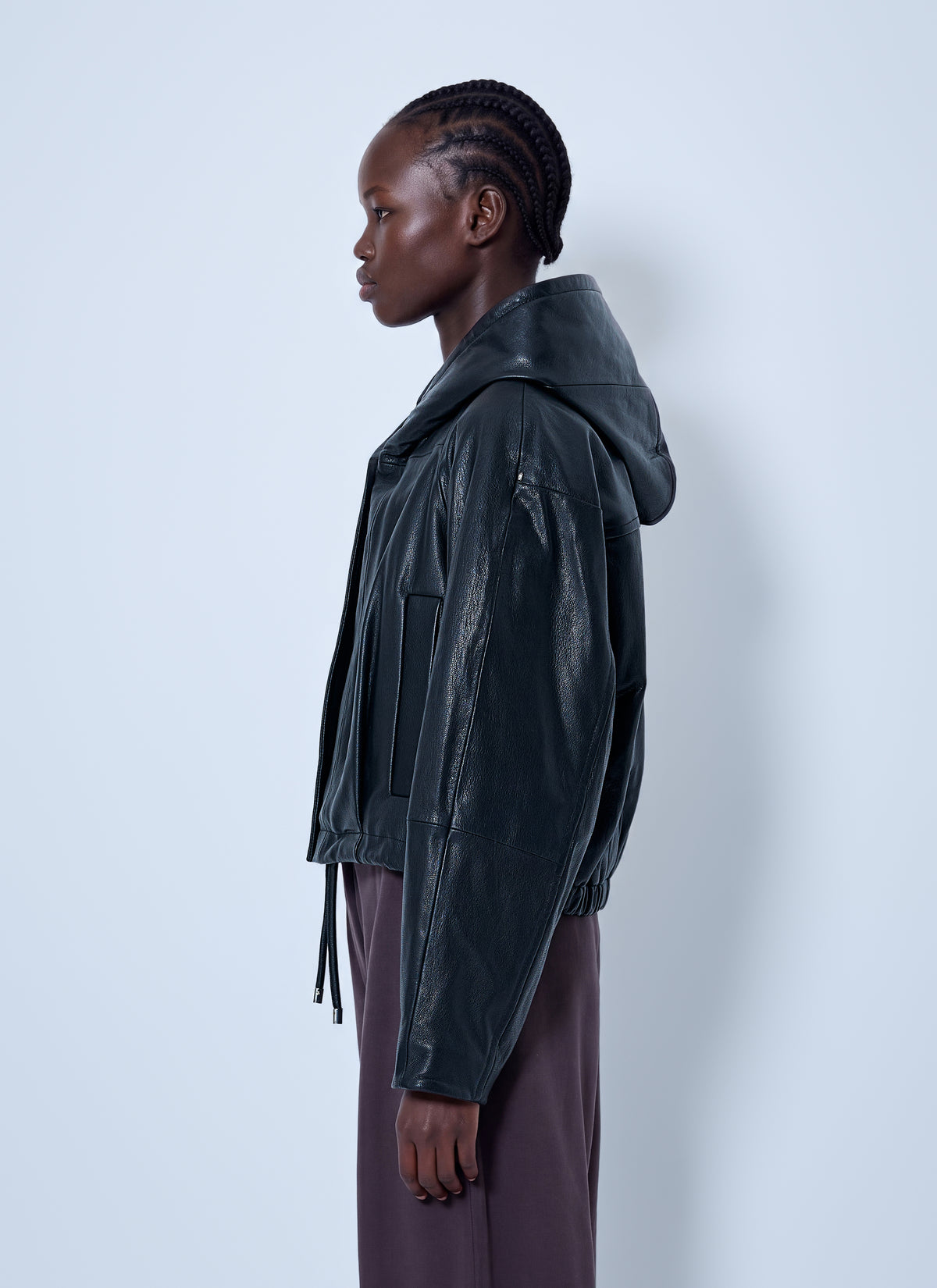 Sportmax Women Hooded Leather Jacket SPORTMAX