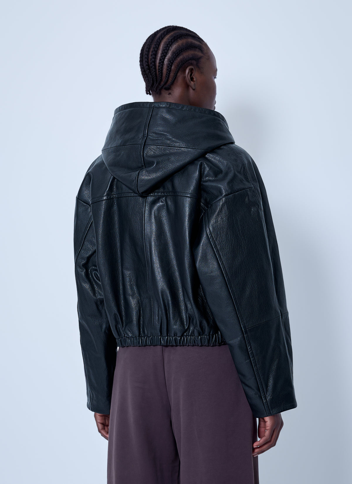 Sportmax Women Hooded Leather Jacket SPORTMAX