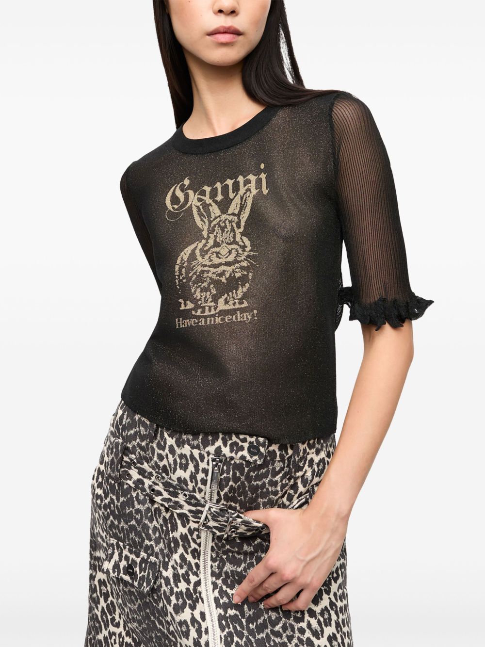 Ganni Women Bunny Crewneck Top GANNI