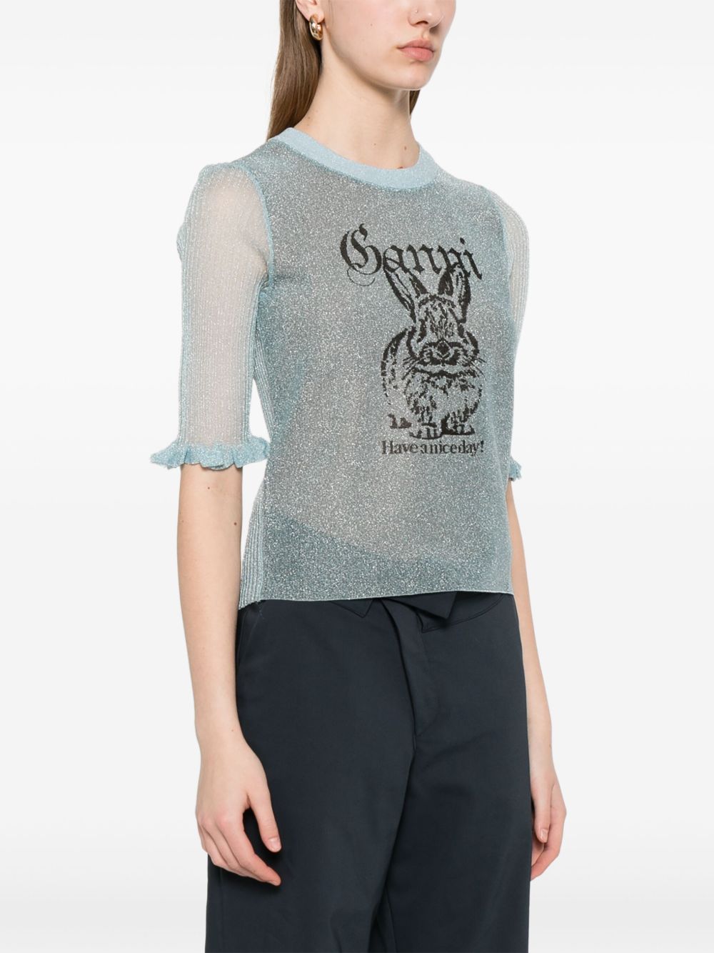 Ganni Women Bunny Crewneck Top GANNI