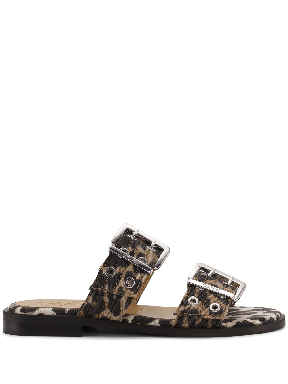 Ganni Women Feminine Buckle Leopard Print Sandals GANNI
