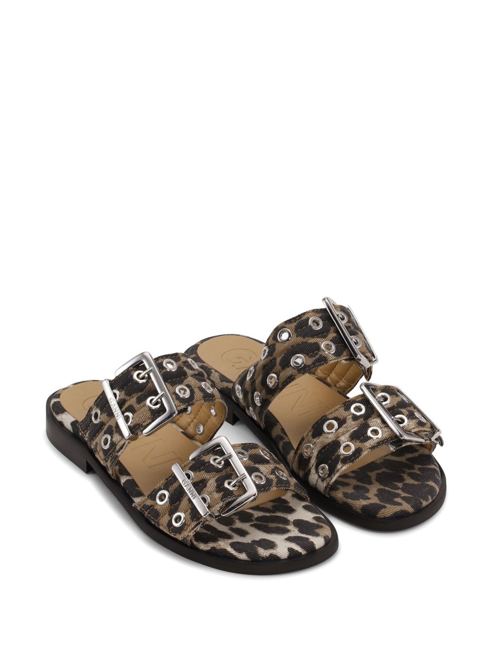 Ganni Women Feminine Buckle Leopard Print Sandals GANNI