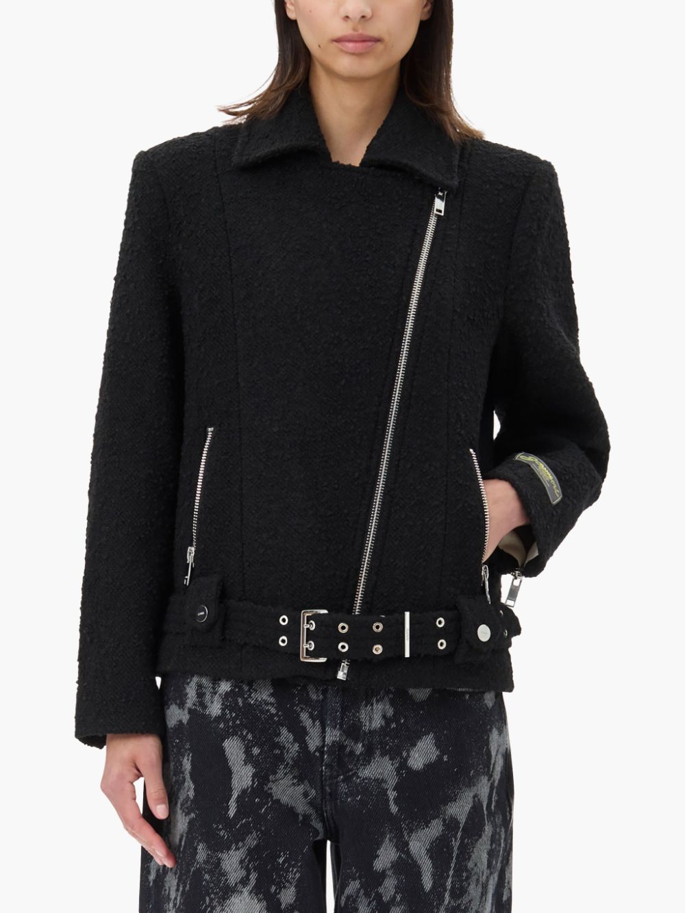 Ganni Women Boucle Wool Biker Jacket GANNI