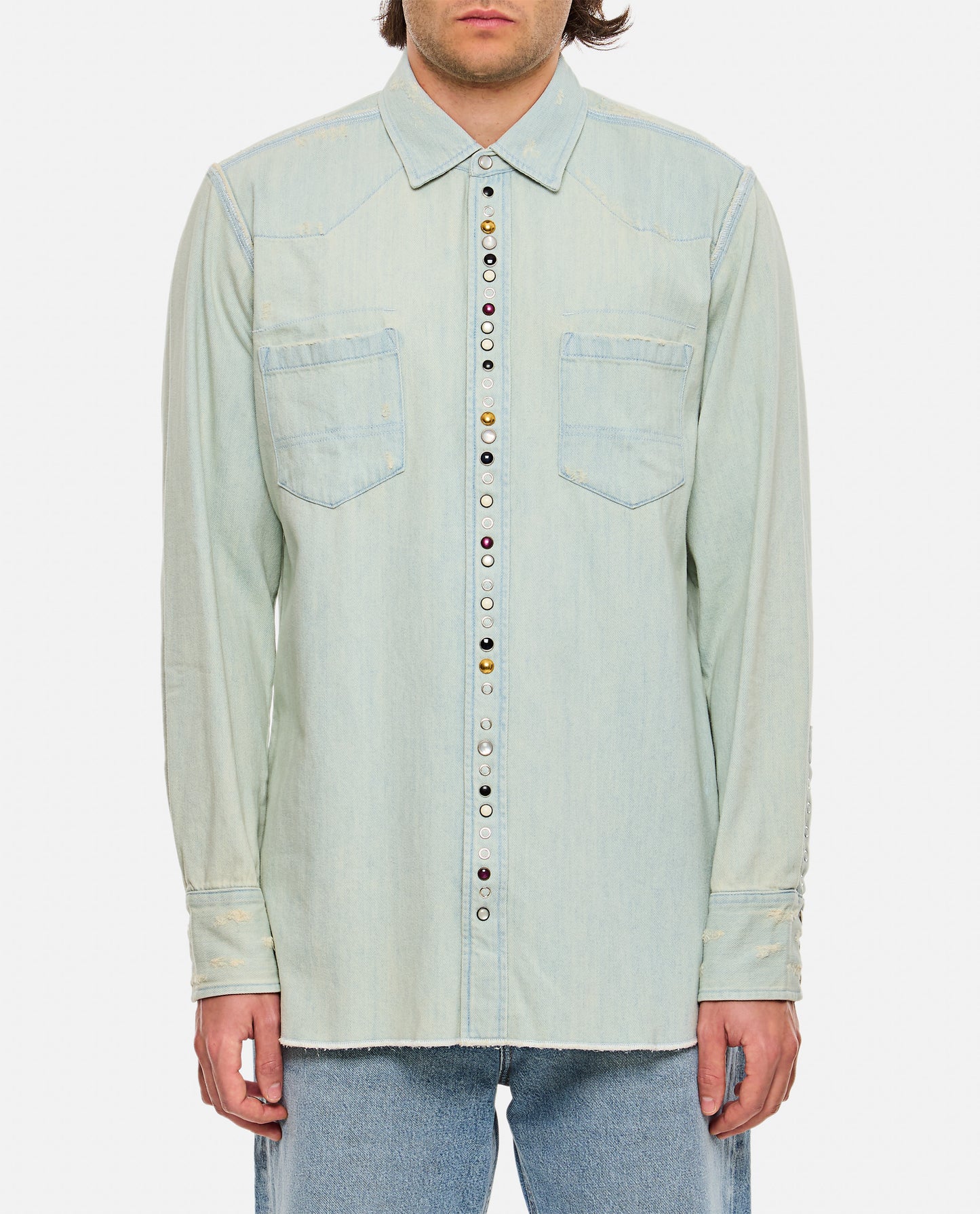 Golden Goose Men Denim Shirt With Rhinestones GOLDEN GOOSE