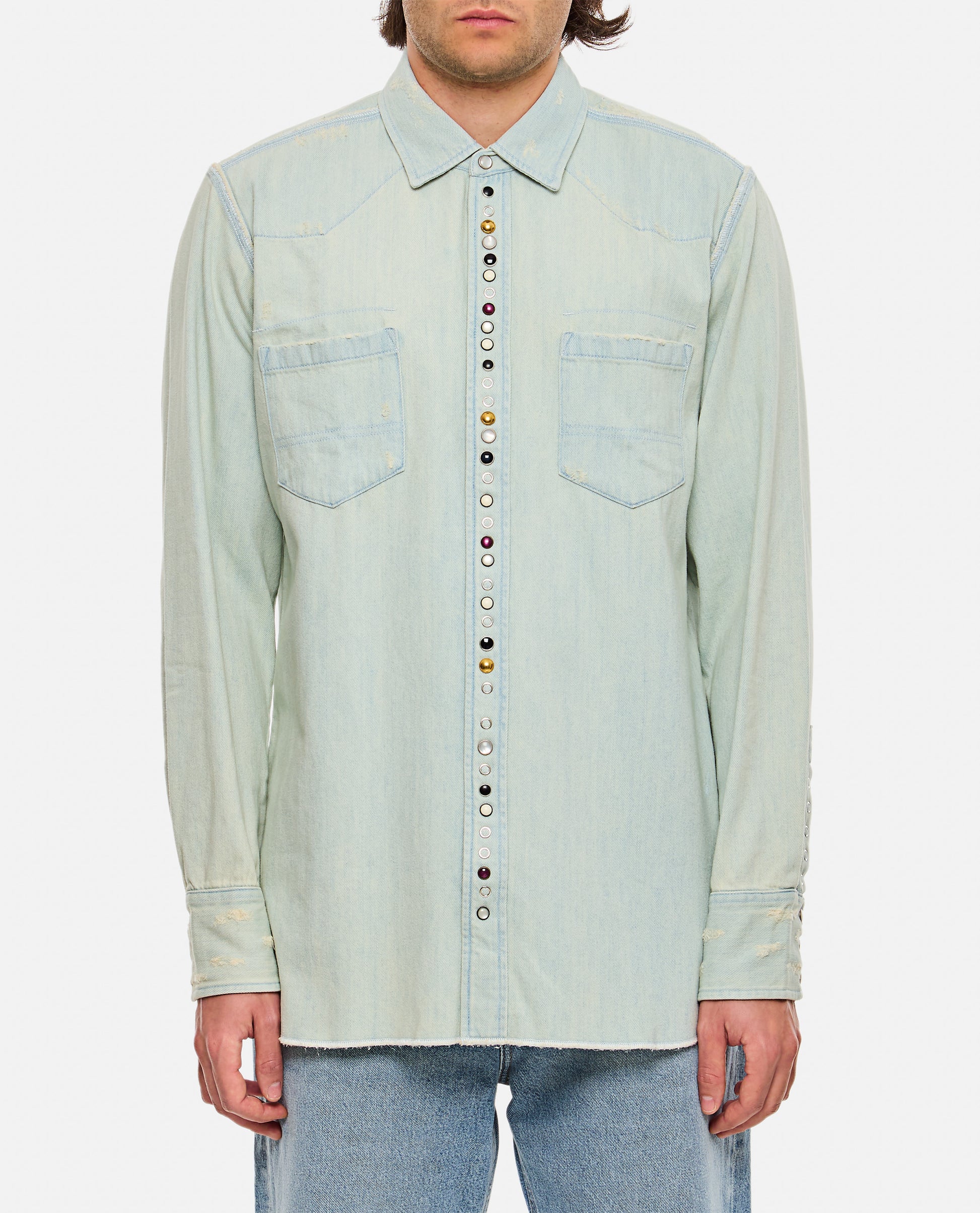 Golden Goose Men Denim Shirt With Rhinestones GOLDEN GOOSE