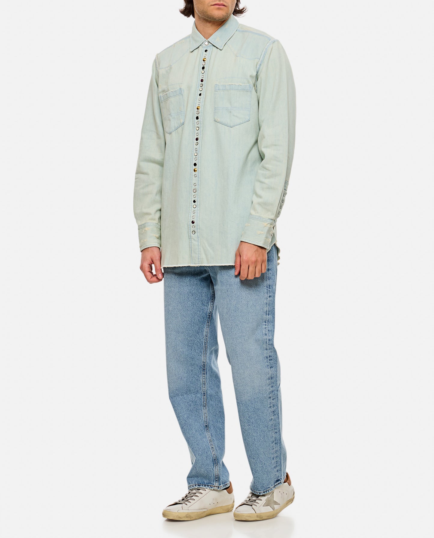 Golden Goose Men Denim Shirt With Rhinestones GOLDEN GOOSE