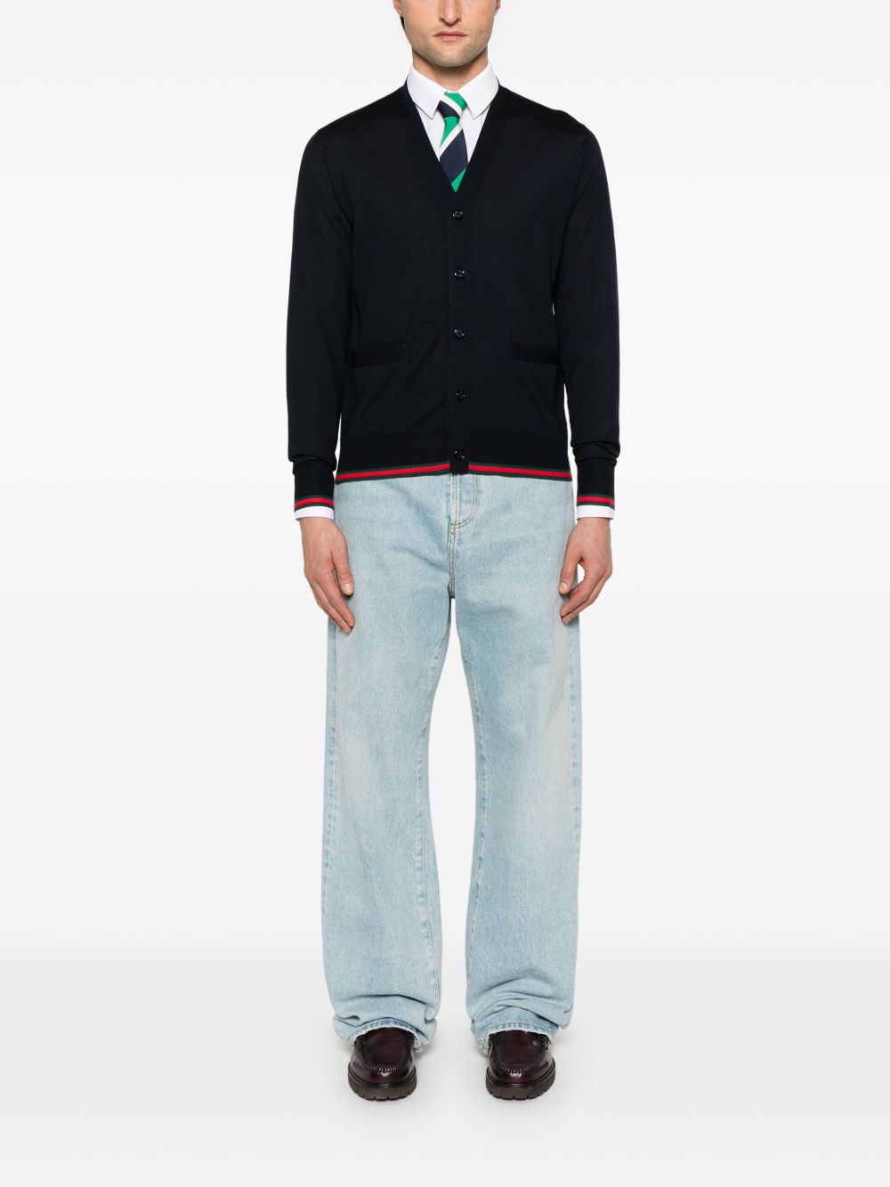 Gucci Men Web Detail Wool Cardigan