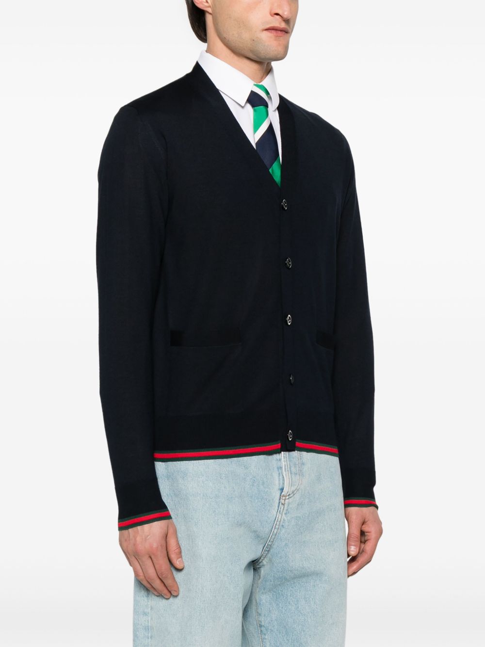 Gucci Men Web Detail Wool Cardigan