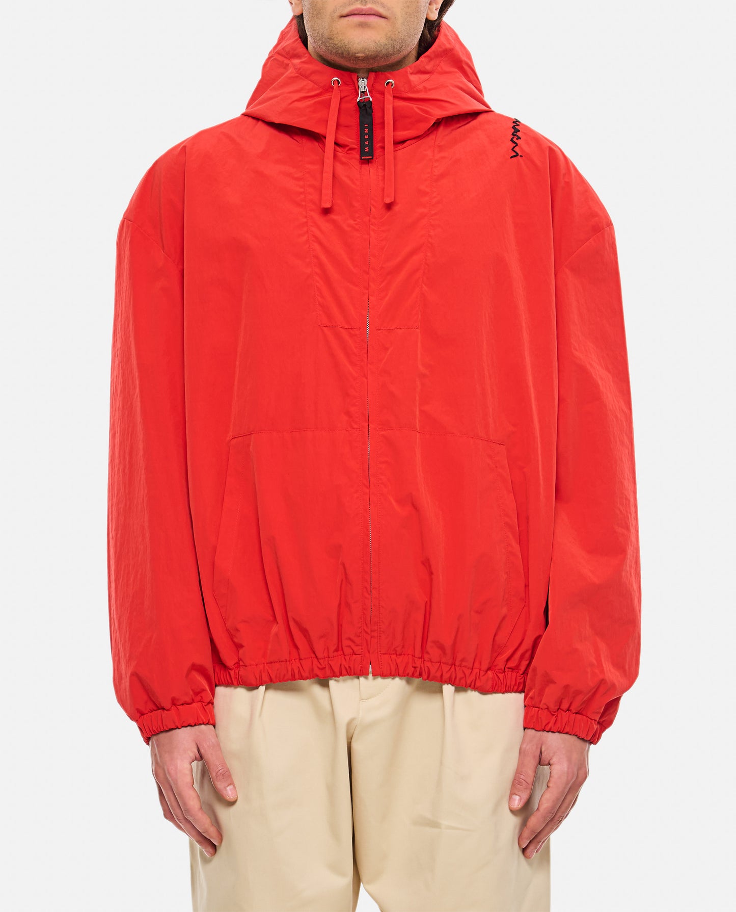 Marni Men Red Crinkled Nylon Jacket With Hood MARNI