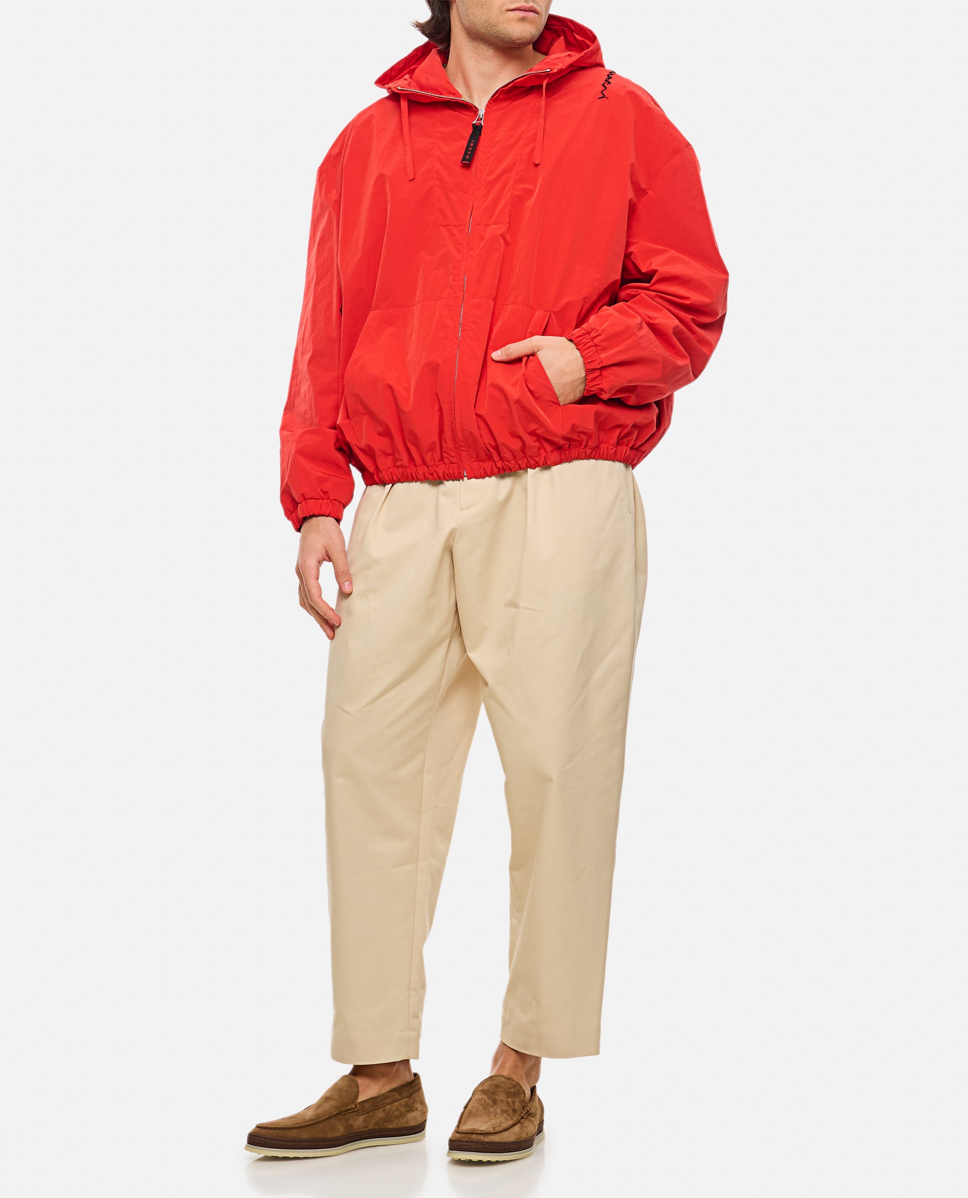 Marni Men Red Crinkled Nylon Jacket With Hood MARNI