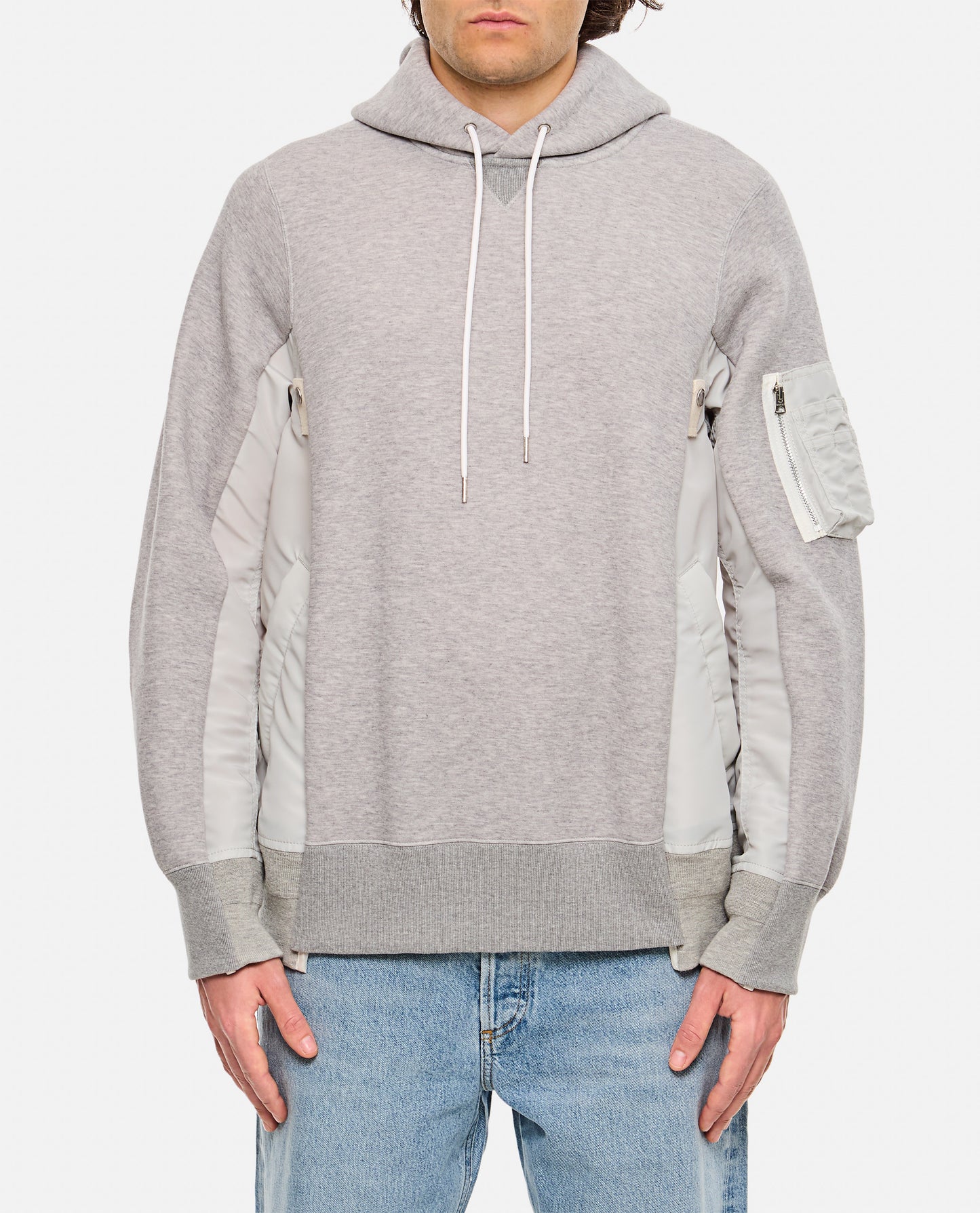 Sacai Men Terry Sweatshirt With Twill And Nylon Hood SACAI