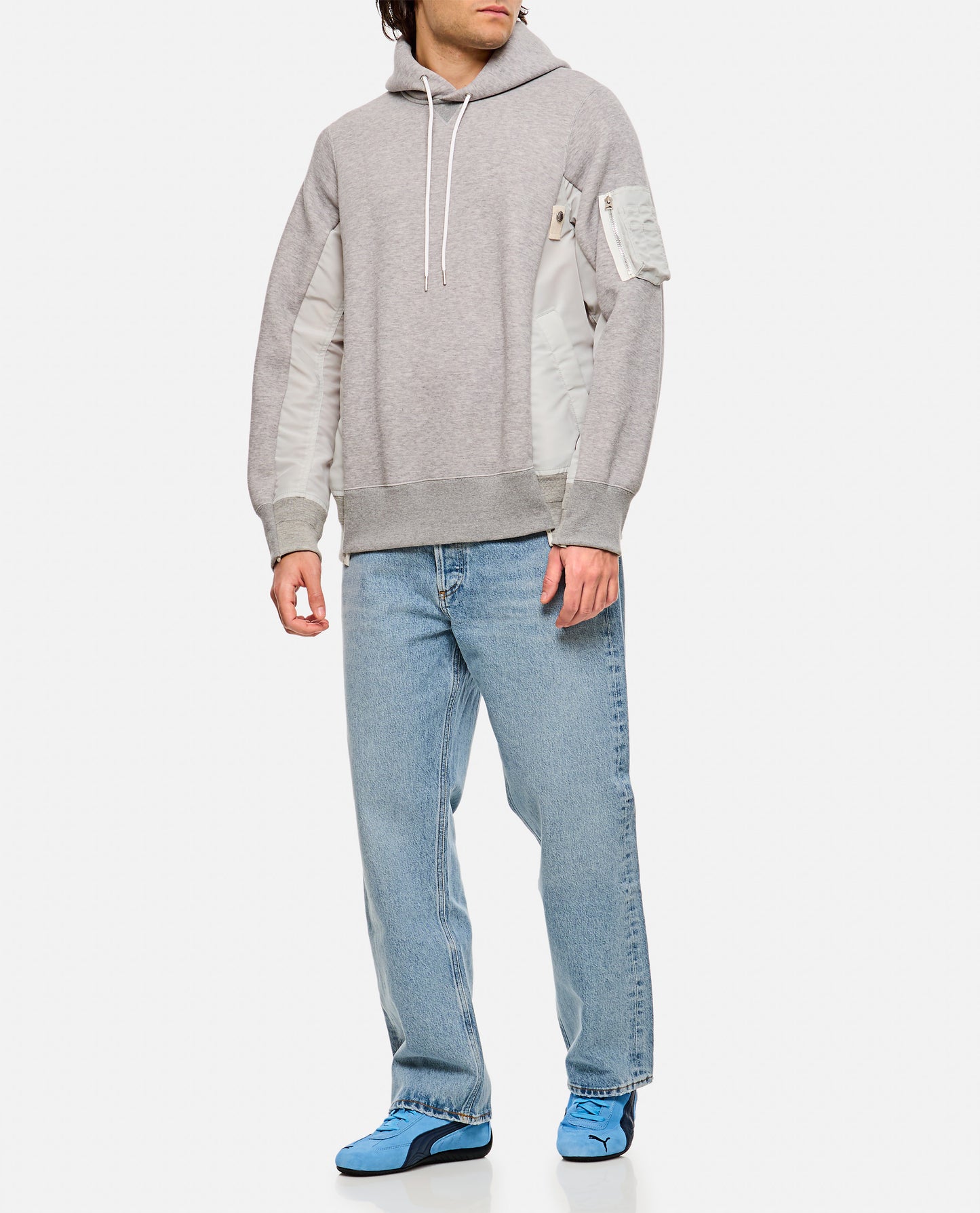 Sacai Men Terry Sweatshirt With Twill And Nylon Hood SACAI