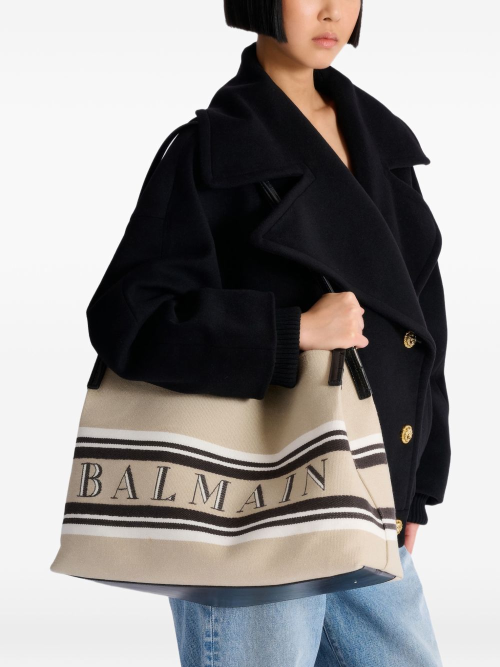 Balmain Women Release Canvad And Leather Medium Tote BALMAIN