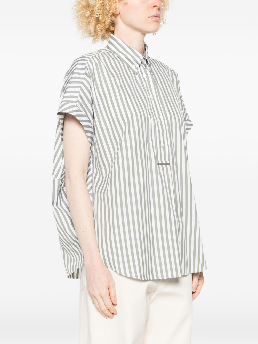 Brunello Cucinelli Women Cotton And Silk Striped Shirt BRUNELLO CUCINELLI