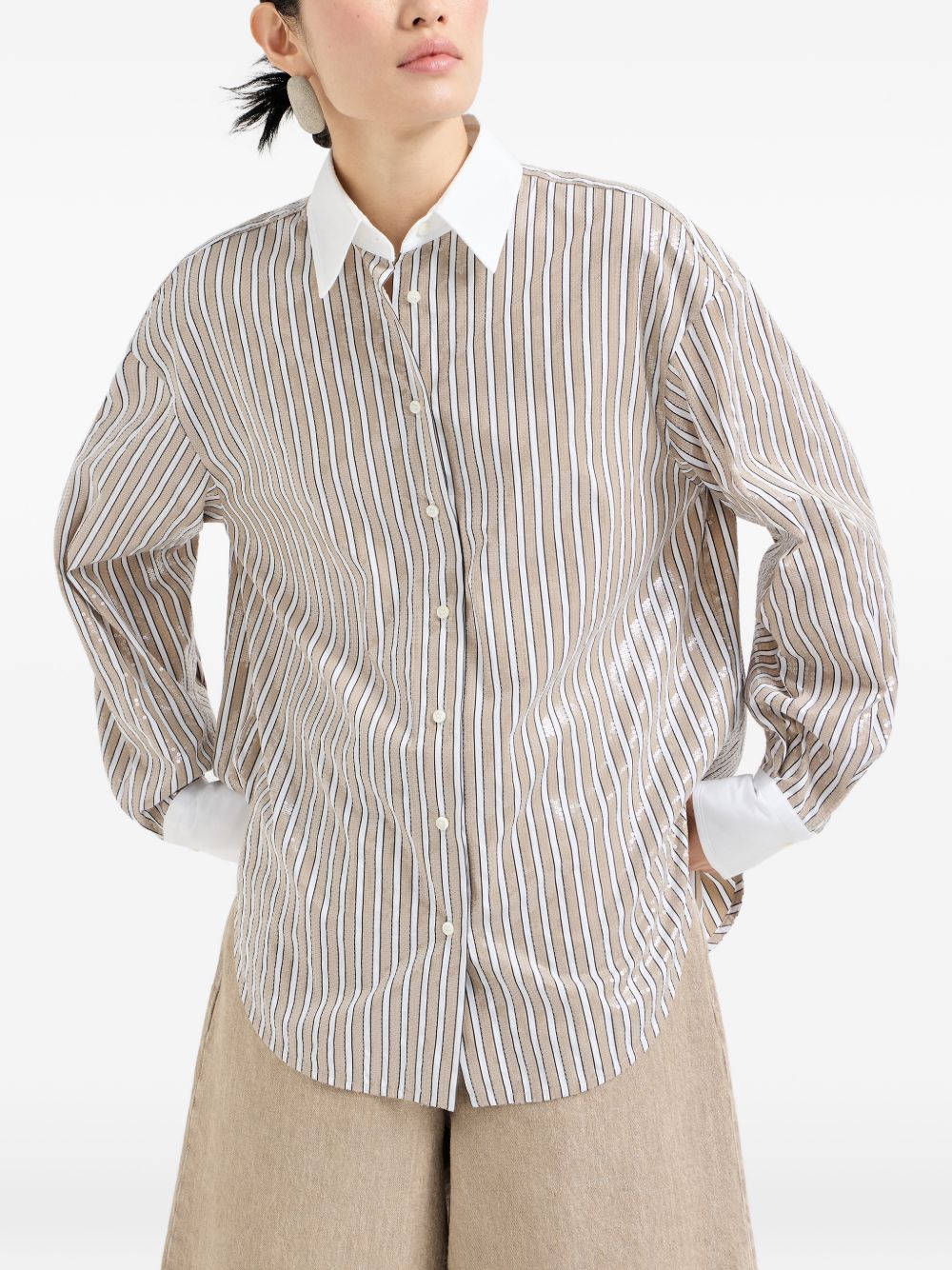 Brunello Cucinelli Women Striped Cotton Shirt BRUNELLO CUCINELLI