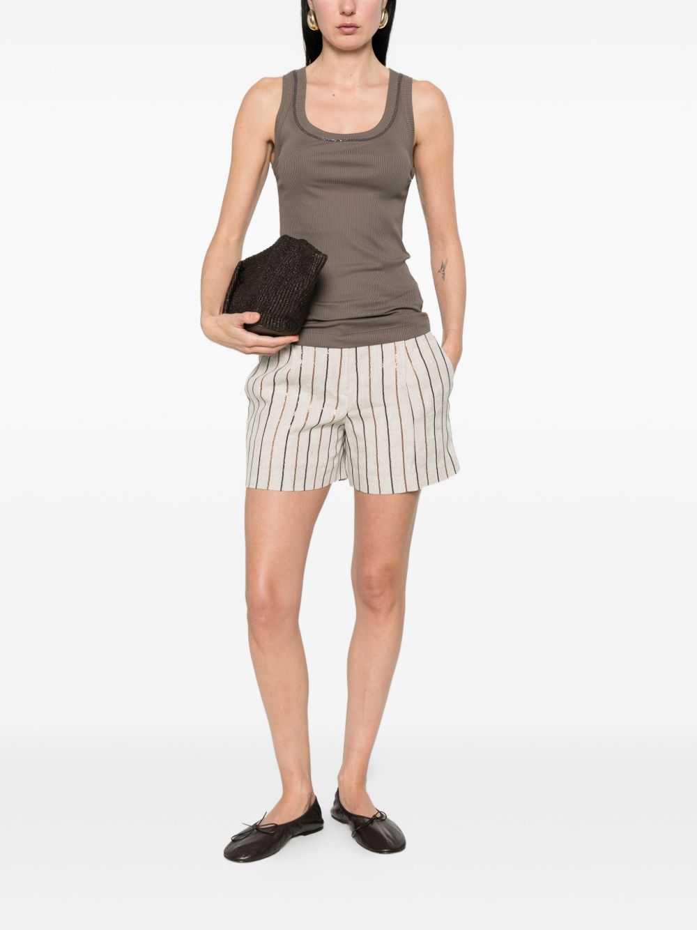 Brunello Cucinelli Women Striped Linen Shorts BRUNELLO CUCINELLI