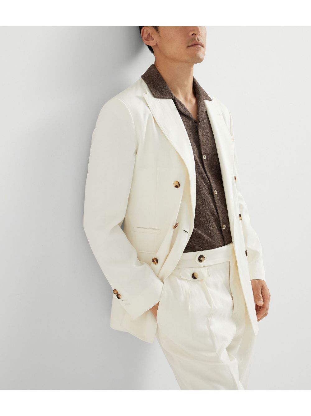 Brunello Cucinelli Men Linen Blend Double-Breasted Jacket BRUNELLO CUCINELLI