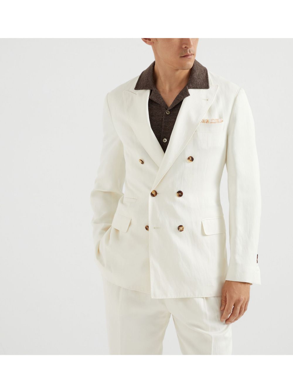 Brunello Cucinelli Men Linen Blend Double-Breasted Jacket BRUNELLO CUCINELLI