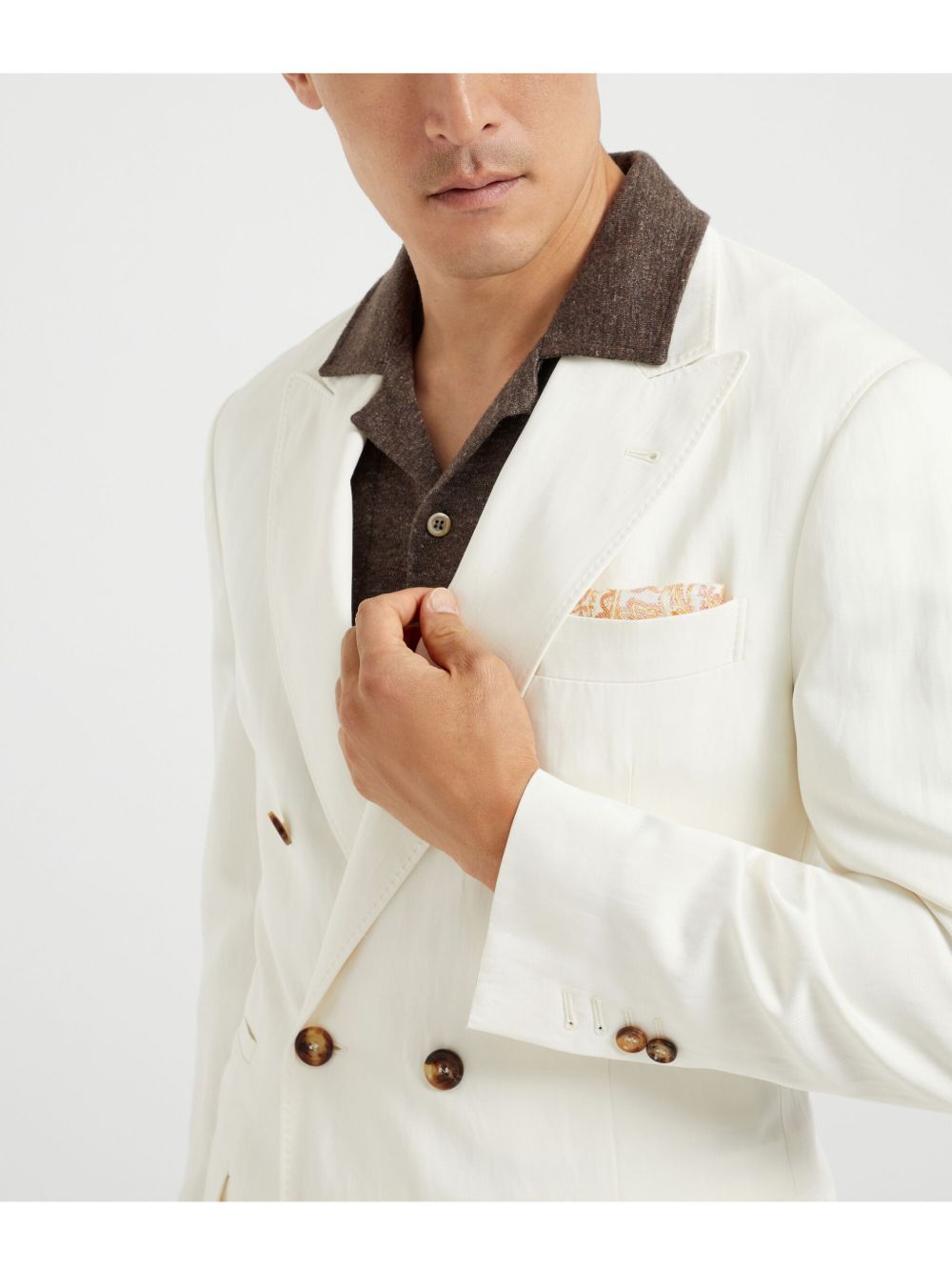 Brunello Cucinelli Men Linen Blend Double-Breasted Jacket BRUNELLO CUCINELLI