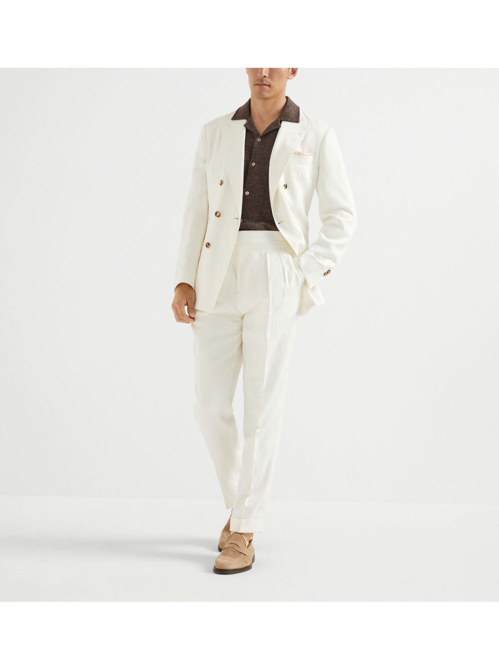 Brunello Cucinelli Men Linen Blend Double-Breasted Jacket BRUNELLO CUCINELLI