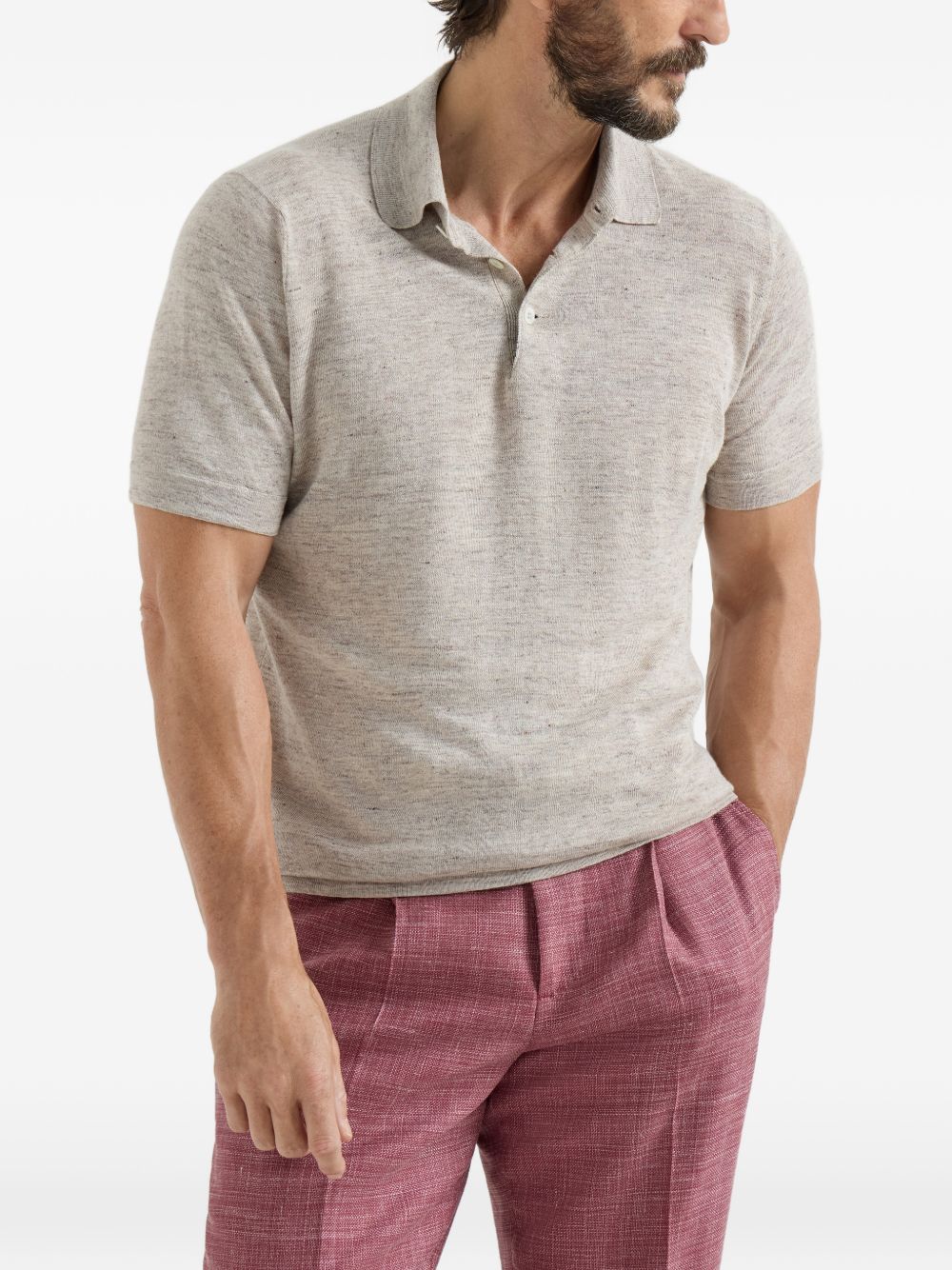 Brunello Cucinelli Men Linen And Cotton Blend Polo Shirt BRUNELLO CUCINELLI