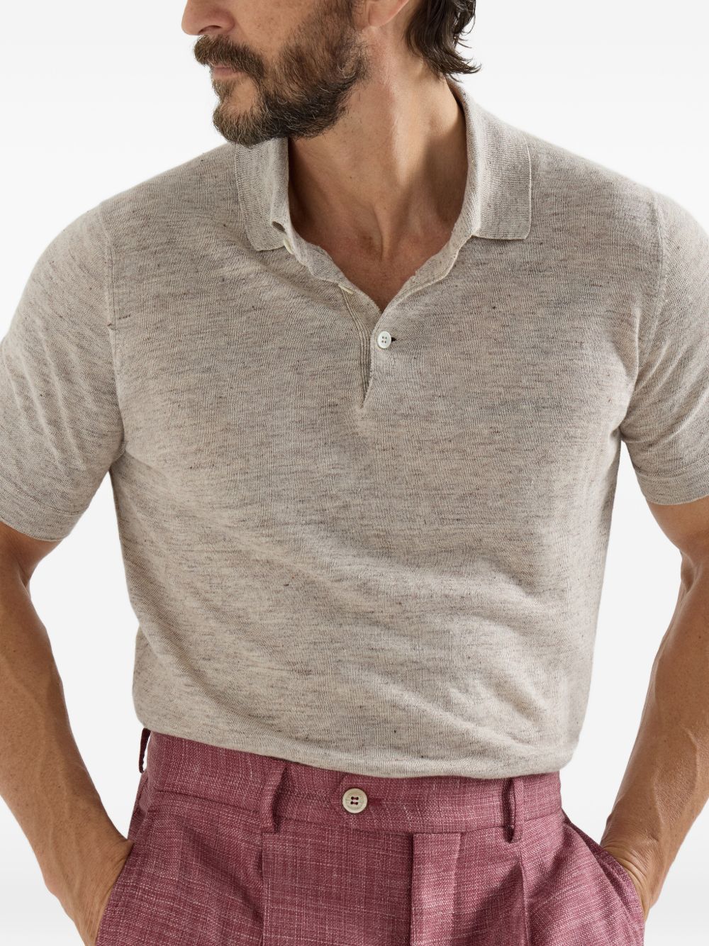 Brunello Cucinelli Men Linen And Cotton Blend Polo Shirt BRUNELLO CUCINELLI
