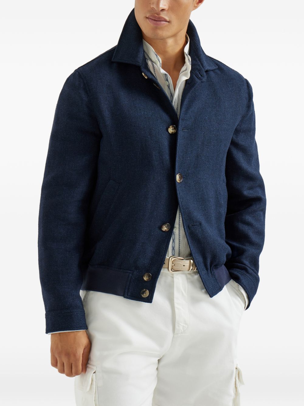 Brunello Cucinelli Men Linen And Silk Blend Blouson Jacket BRUNELLO CUCINELLI
