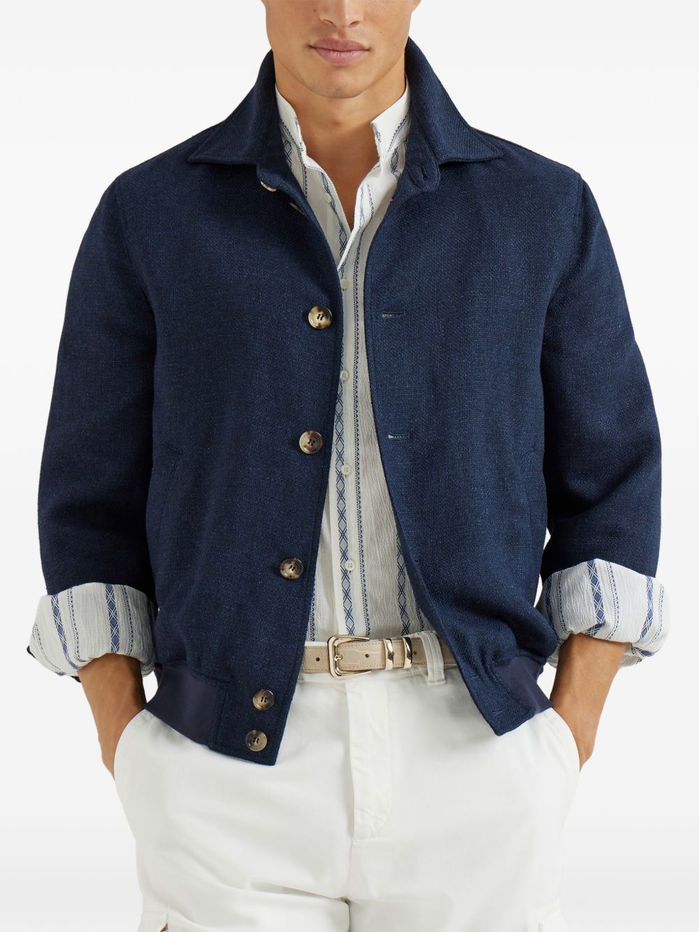 Brunello Cucinelli Men Linen And Silk Blend Blouson Jacket BRUNELLO CUCINELLI
