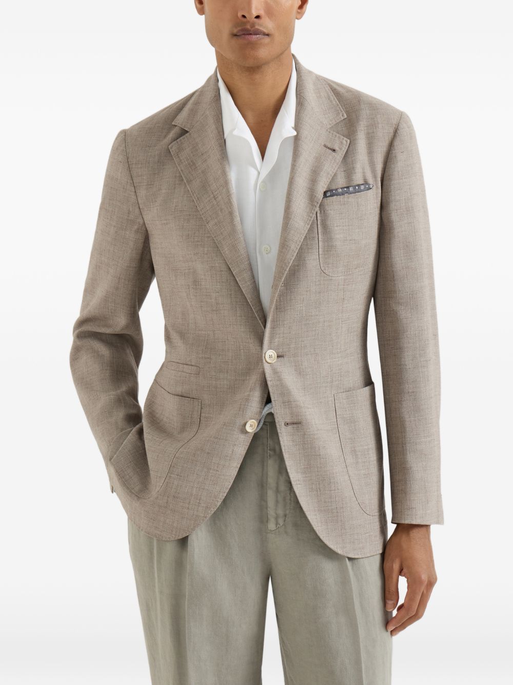 Brunello Cucinelli Men Linen And Silk Single-Breasted Jacket BRUNELLO CUCINELLI
