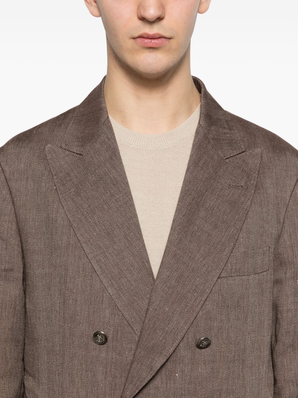 Brunello Cucinelli Men Wool And Linen Double-Breasted Suit