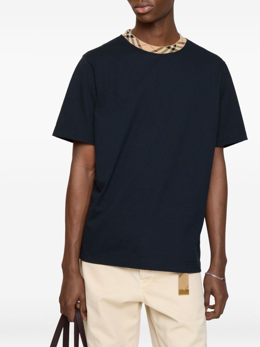 Burberry Men Check Motif Cotton T-Shirt BURBERRY