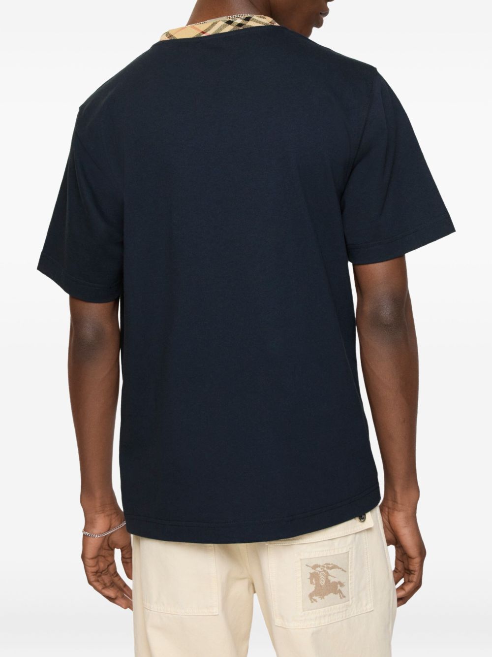 Burberry Men Check Motif Cotton T-Shirt BURBERRY