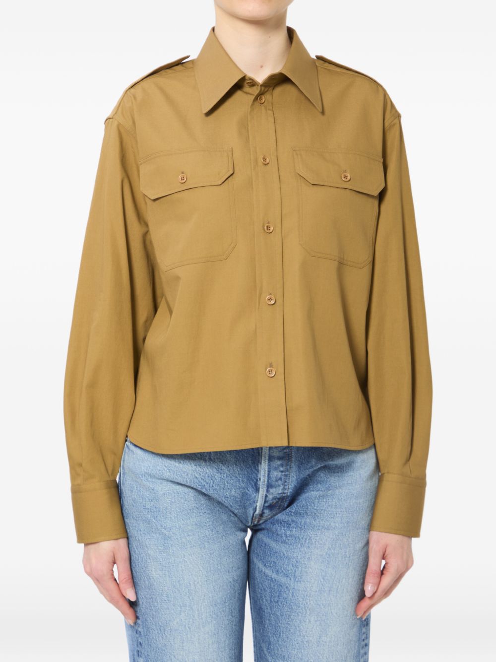 Celine Women Cotton And Linen Cropped Shirt CELINE