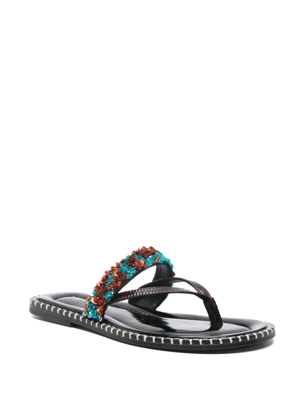 Dries Van Noten Women Embroidered Leather Thong Sandals