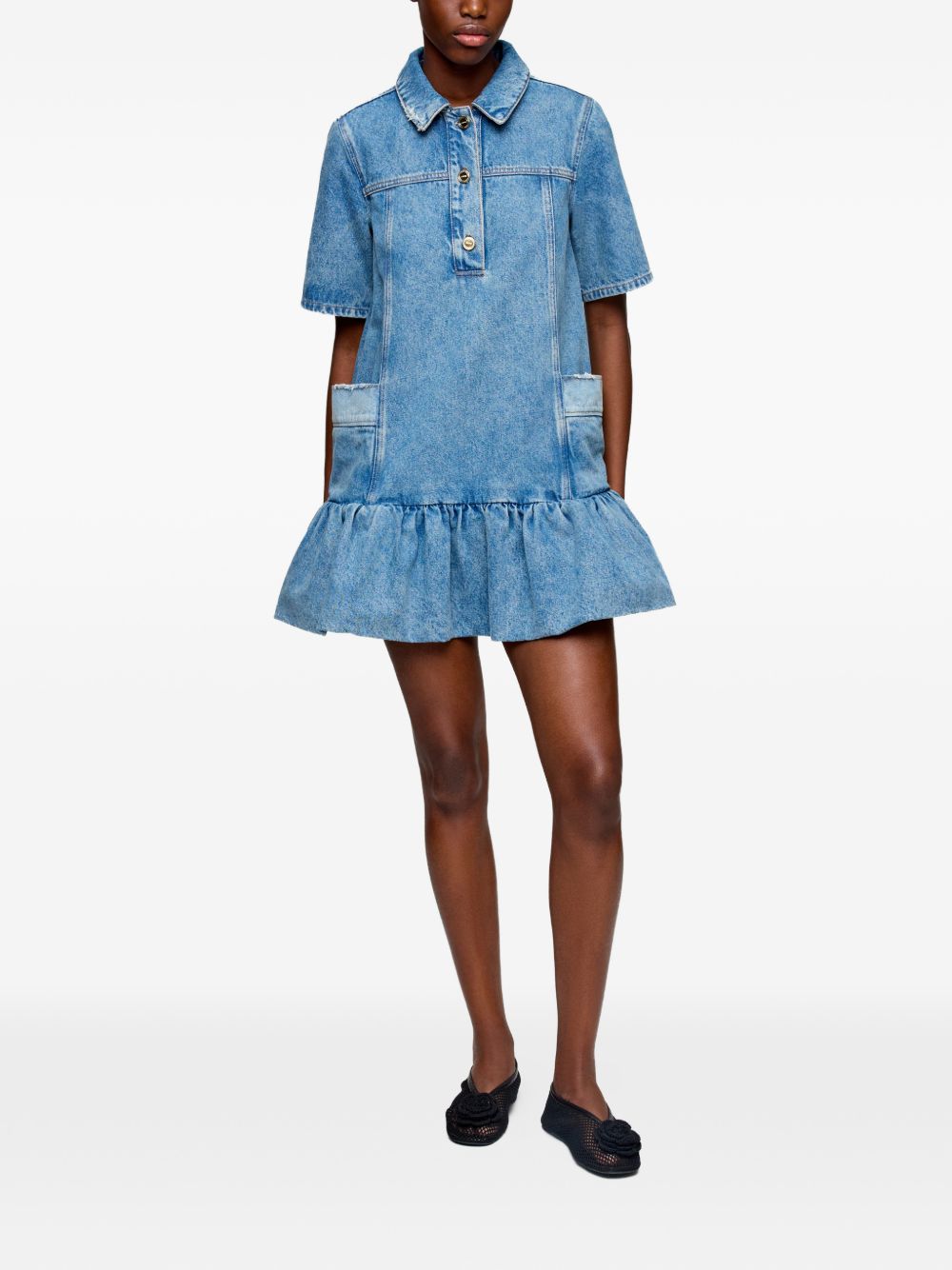 Ganni Women Denim Cotton Mini Dress GANNI