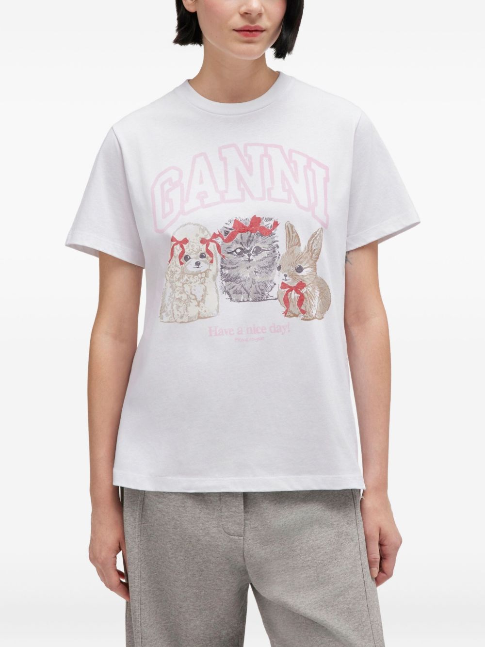 Ganni Women Cute Animals Organic Cotton T-Shirt GANNI