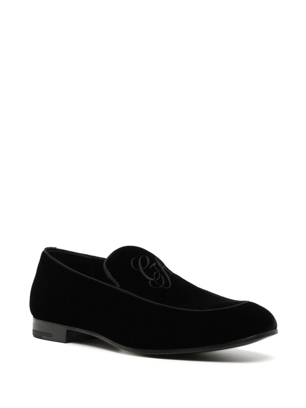 Giorgio Armani Men Embroidered Logo Velvet Loafers GIORGIO ARMANI