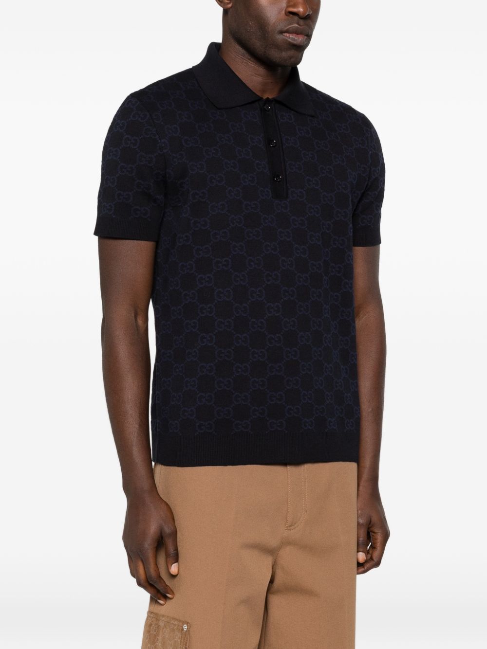 Gucci Men Gg Cotton And Silk Polo Shirt GUCCI