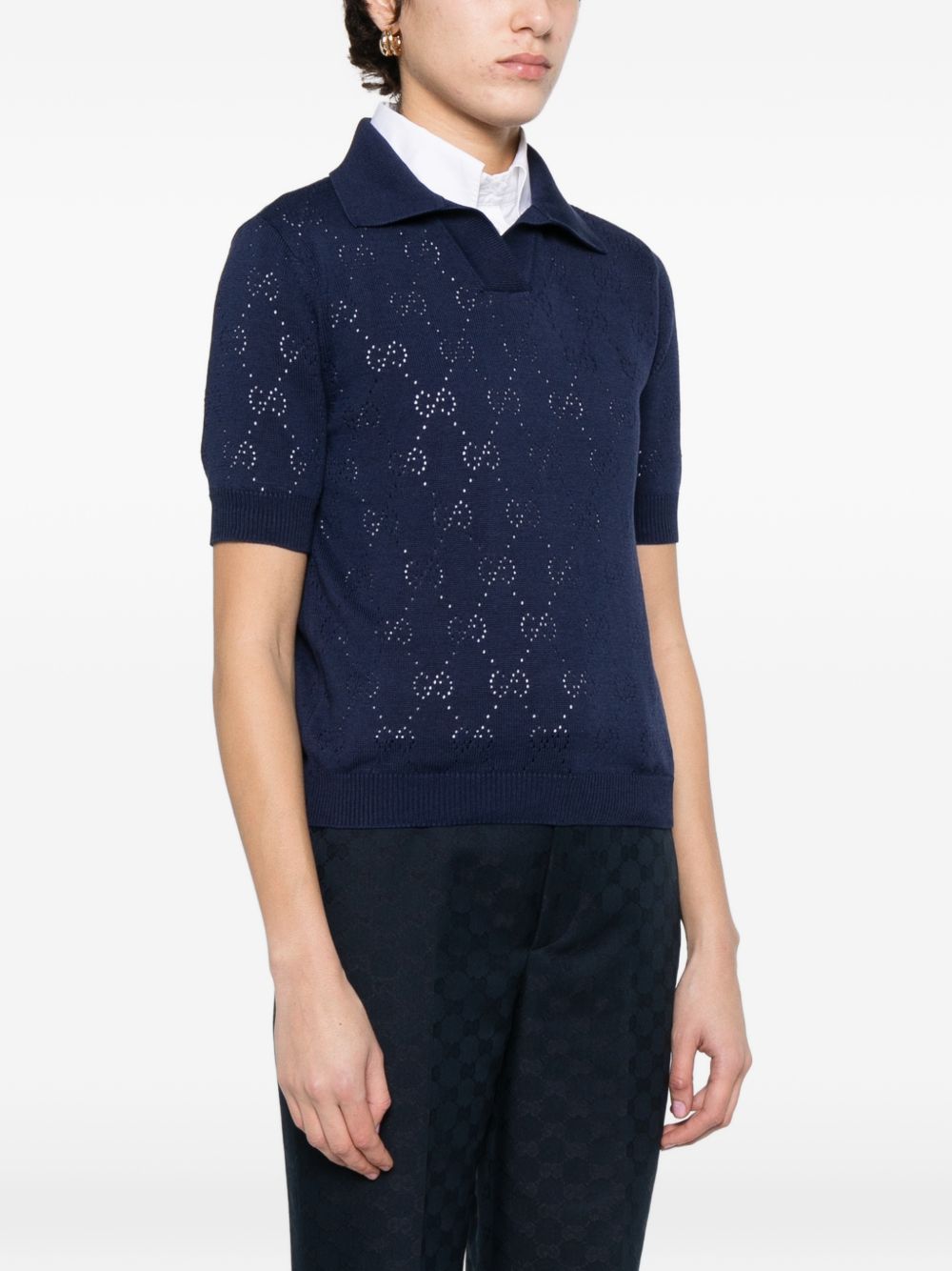Gucci Women Gg Cotton And Silk Polo Shirt GUCCI