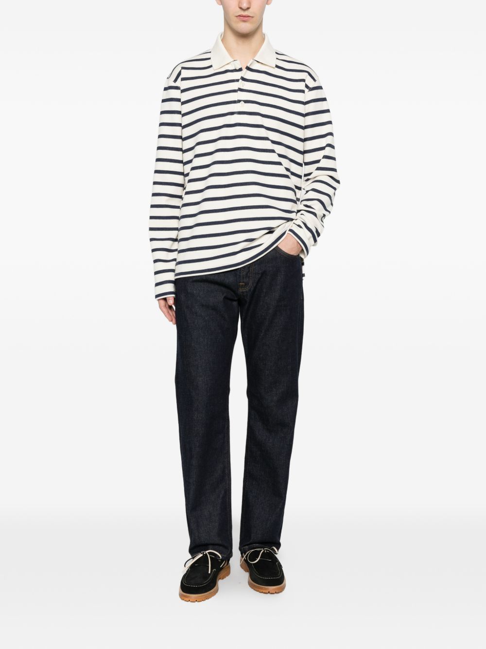 Junya Watanabe Men Striped Cotton Polo Shirt