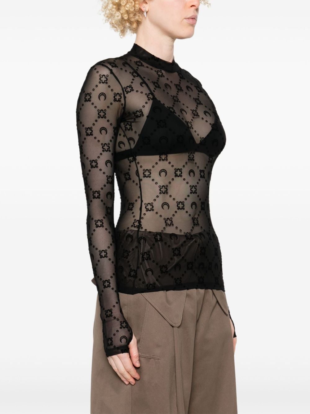 Marine Serre Women Moonogram Mesh Flock Top MARINE SERRE