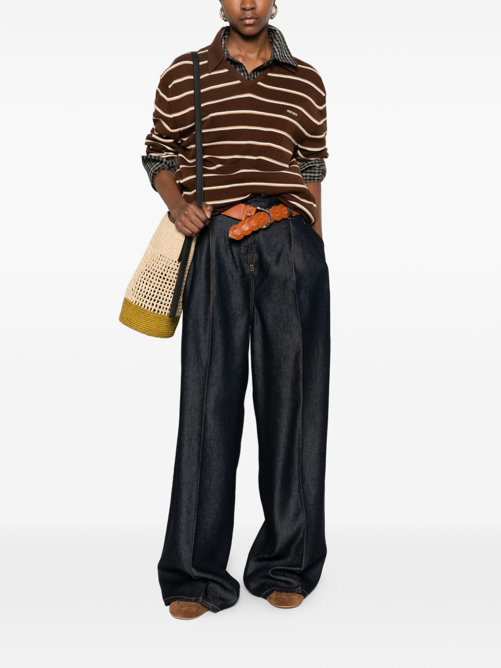 Miu Miu Women Striped Cotton Polo Shirt MIU MIU