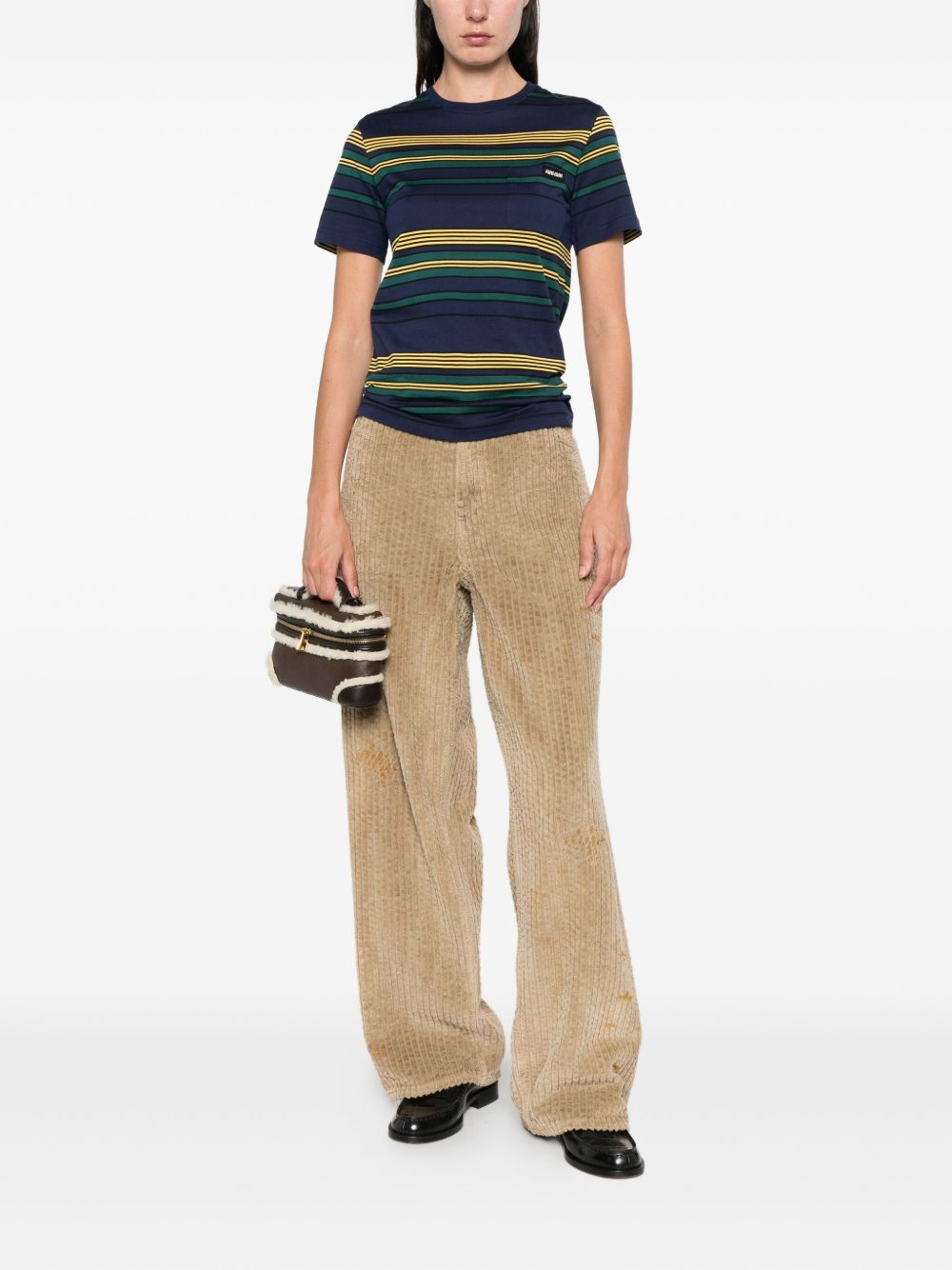 Miu Miu Women Striped Cotton T-Shirt MIU MIU