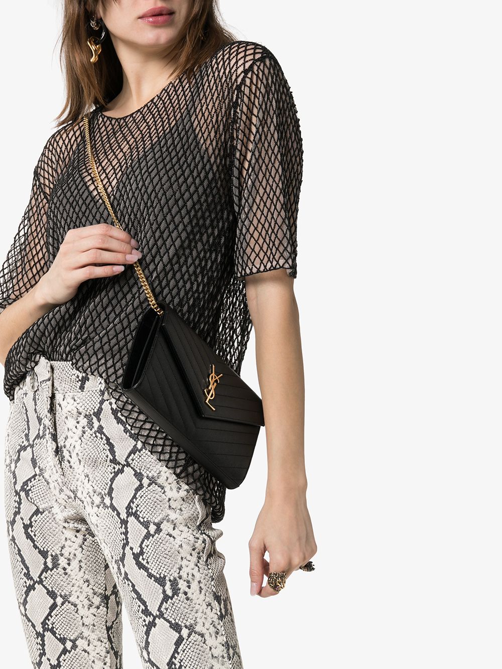 Saint Laurent Women Cassandre Leather Wallet On Chain SAINT LAURENT