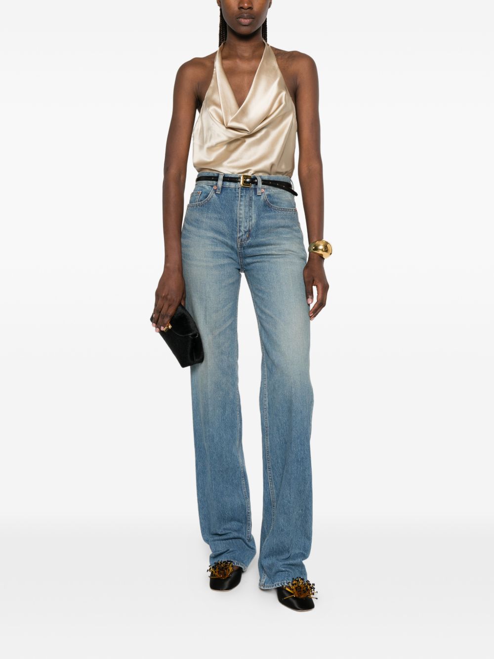 Saint Laurent Women Denim Cotton Flared Jeans SAINT LAURENT