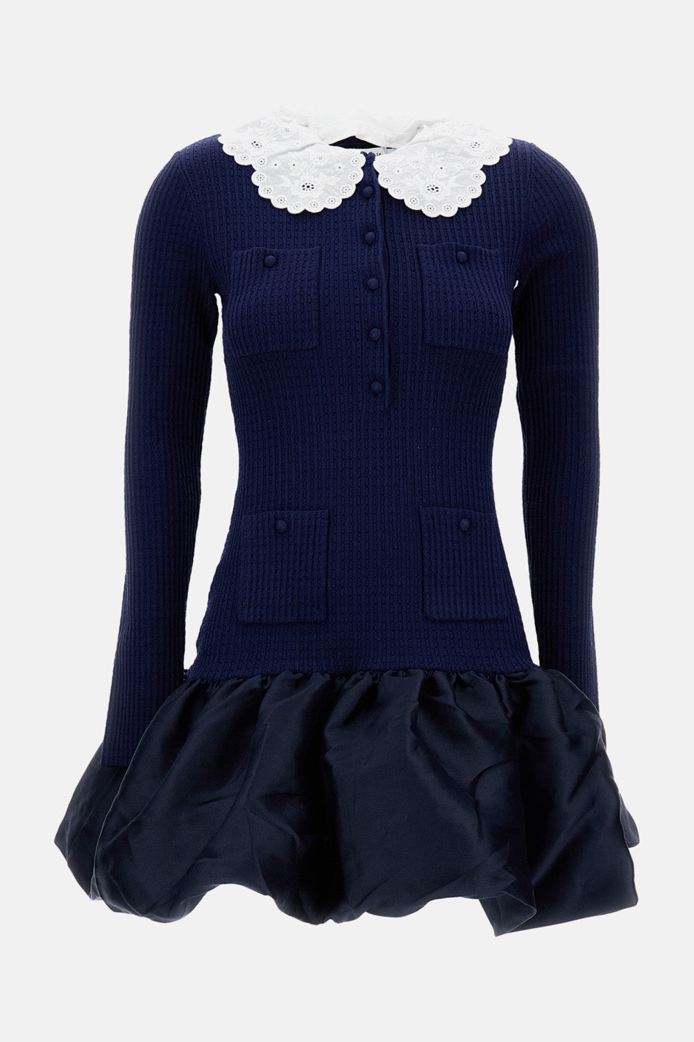 Self-Portrait Women Navy Knit Taffeta Mini Dress SELF-PORTRAIT