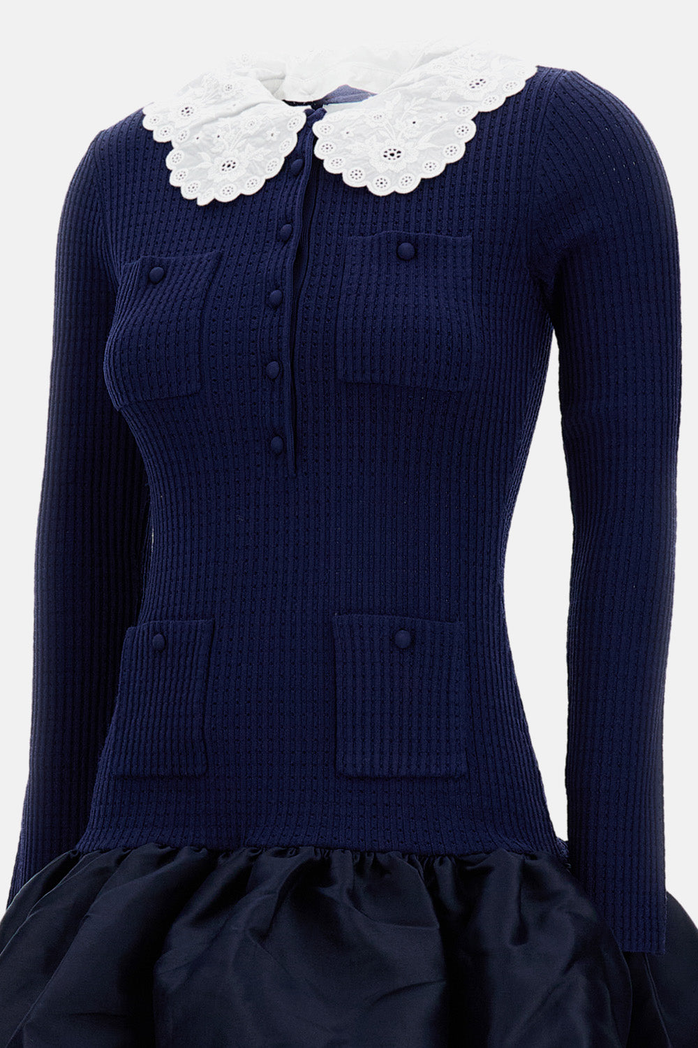 Self-Portrait Women Navy Knit Taffeta Mini Dress SELF-PORTRAIT